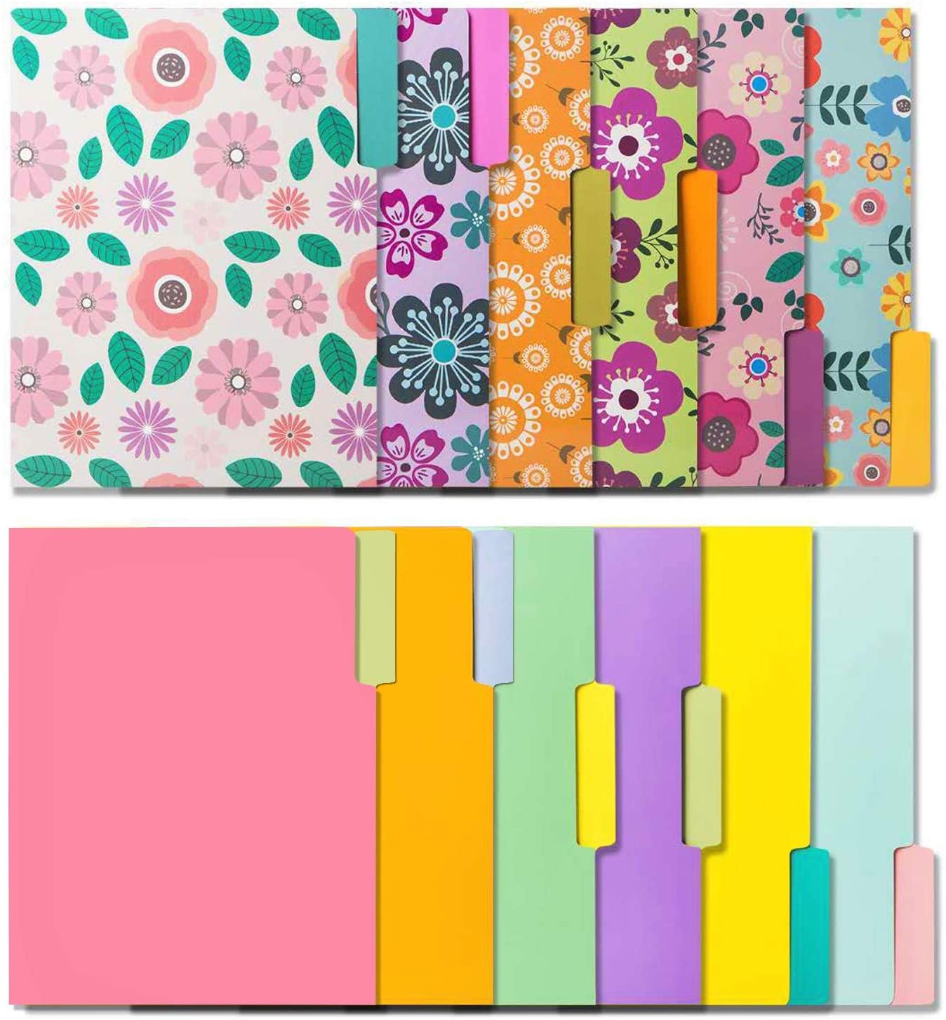 12 Cute File Folders -Floral File Folders & Colored File Folders in Vibrant Colors -Decorative File Folders -Pretty File Folders- 300 gsm Thick, Letter Size File Folders - 9.5 x 11.5 inch (Pack of 12)